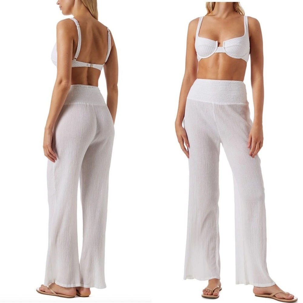 NWT Melissa Odabash Phoebe wide-leg high-rise cotton trousers White Pants